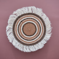Kijiko Large Black, White and Brown Fringed Circular Wall Hanging