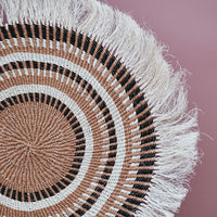 Kijiko Large Black, White and Brown Fringed Circular Wall Hanging